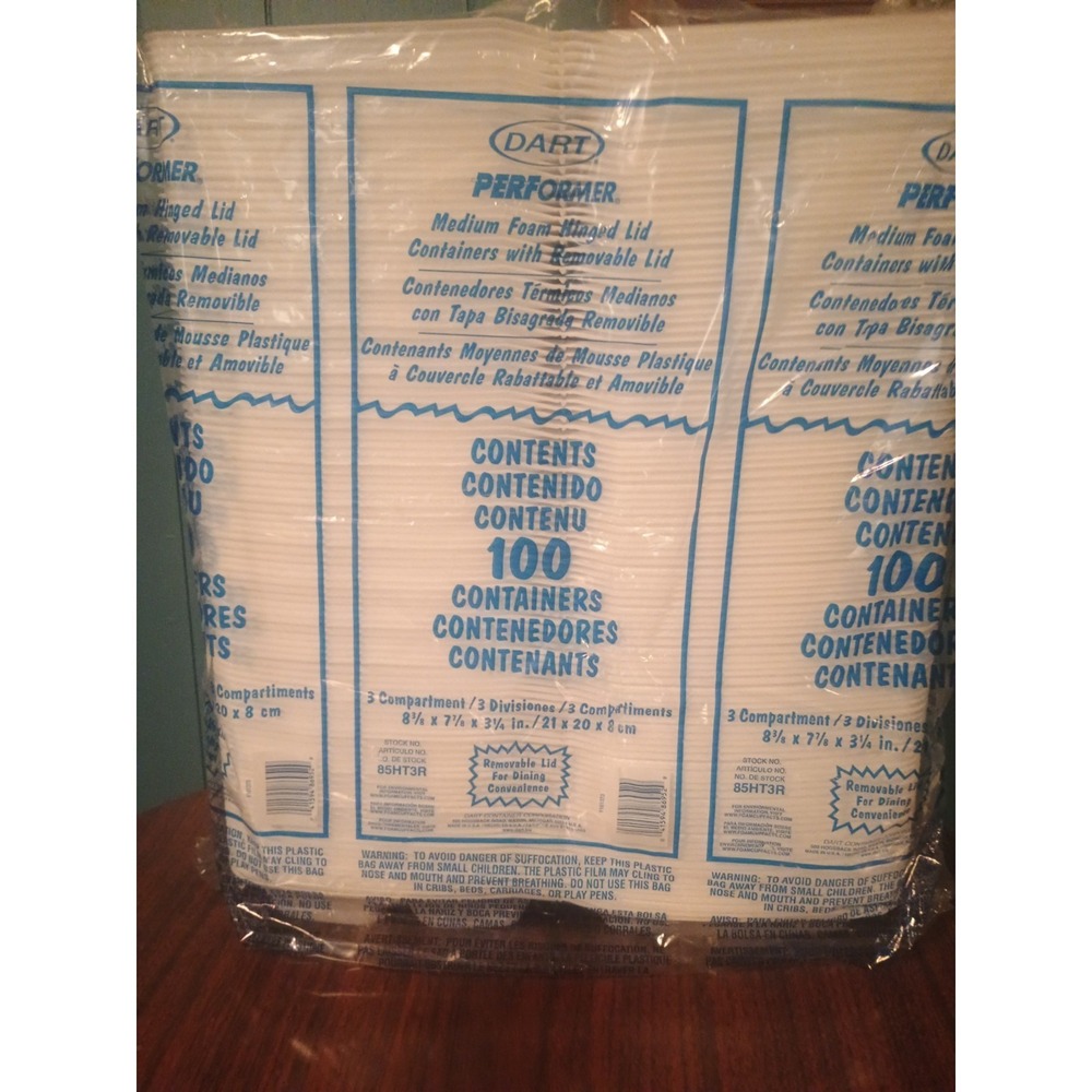 Dart 85HT3R Med Perforated 3 Comp Foam Hinged Container, 8.5 in (Case of 200)